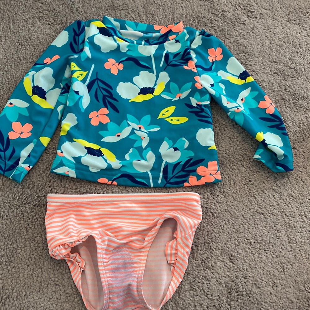 Floral rash guard swim suit